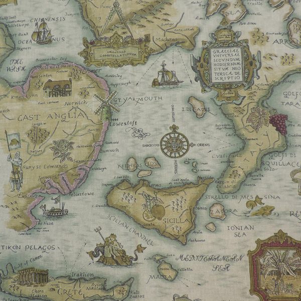 Портьерная ткань "карта мира" Columbus col. Antique